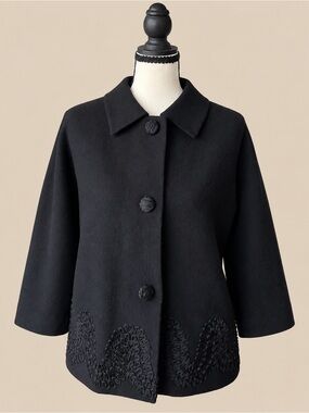 Quiet Luxury Tailored Merino Embroidered Cardigan L